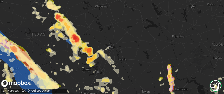 Hail map in Waco, TX on May 10, 2026