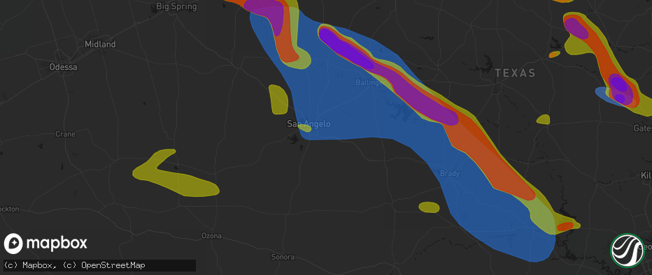 Hail map in Wall, TX on May 10, 2026