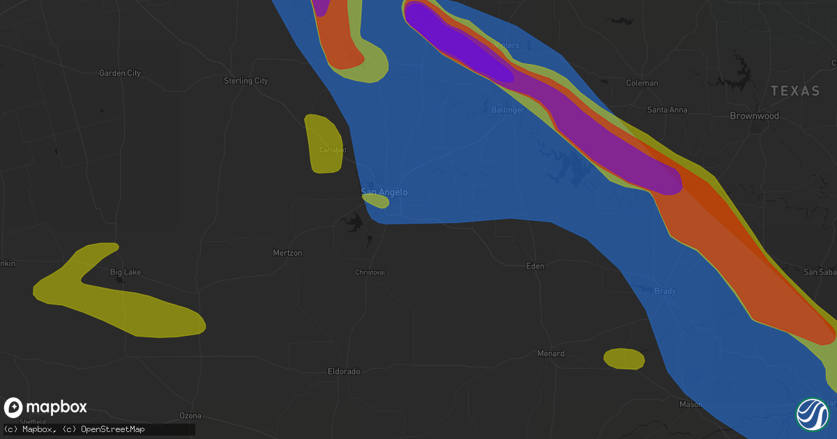 Hail map in Wall, TX on May 10, 2026