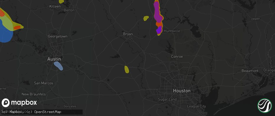 Hail map in Washington, TX on May 10, 2026