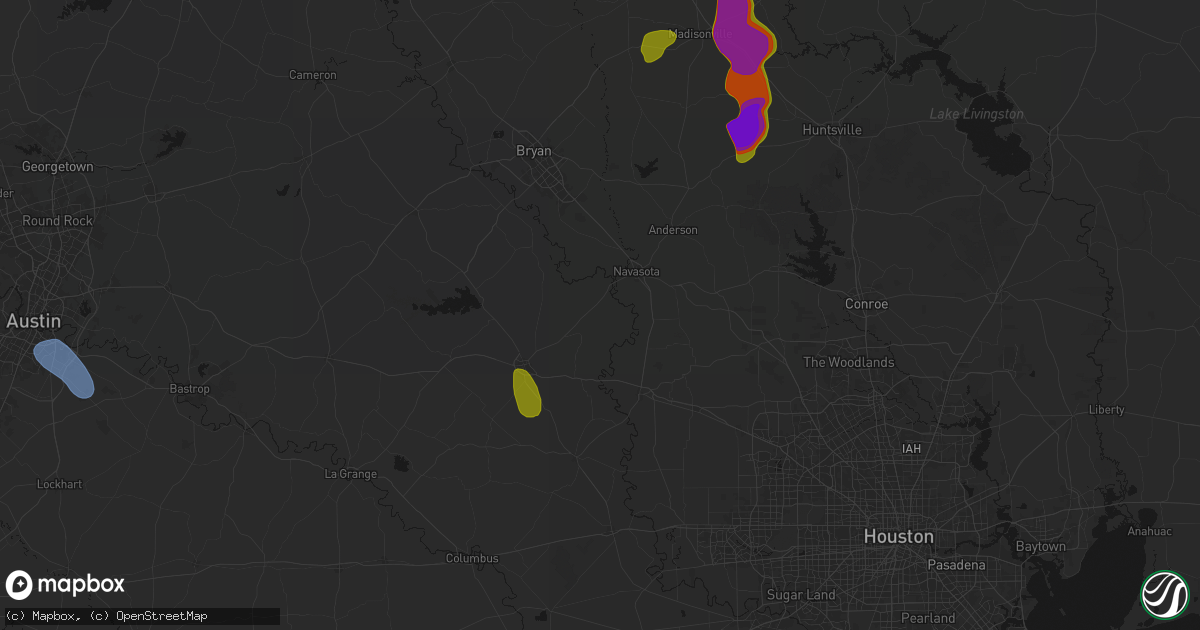 Hail map in Washington, TX on May 10, 2026