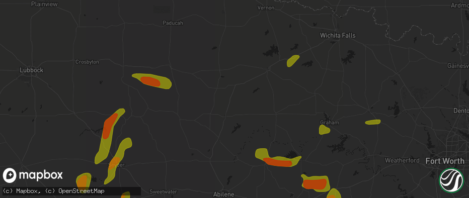 Hail map in Weinert, TX on May 10, 2026