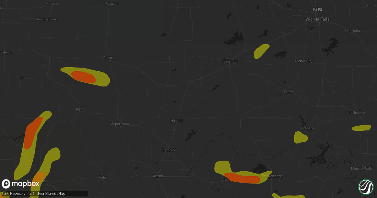 Hail map in Weinert, TX on May 10, 2026