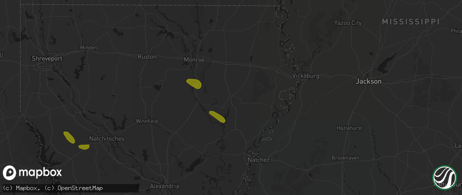Hail map in Winnsboro, LA on May 10, 2026