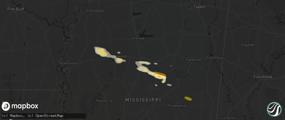 Hail map in Winona, MS on May 10, 2026