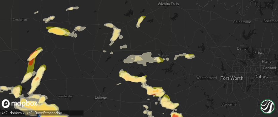 Hail map in Woodson, TX on May 10, 2026