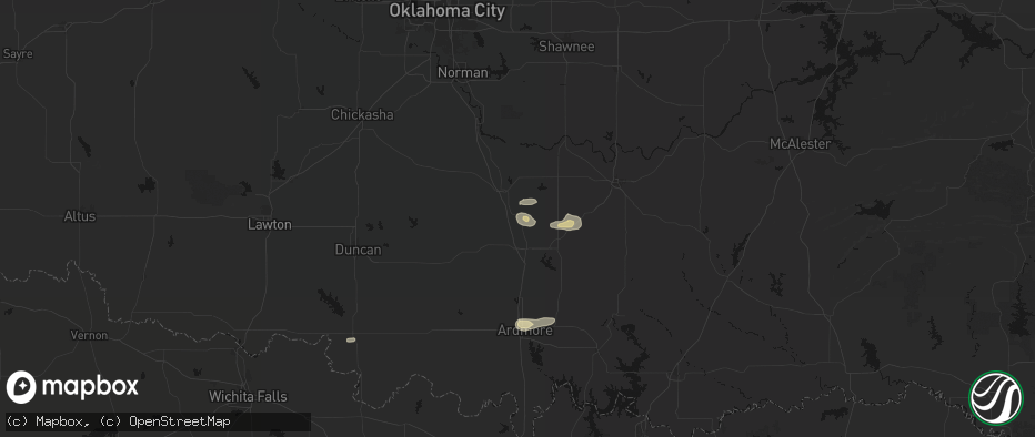 Hail map in Wynnewood, OK on May 10, 2026