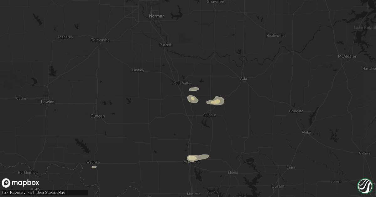 Hail map in Wynnewood, OK on May 10, 2026