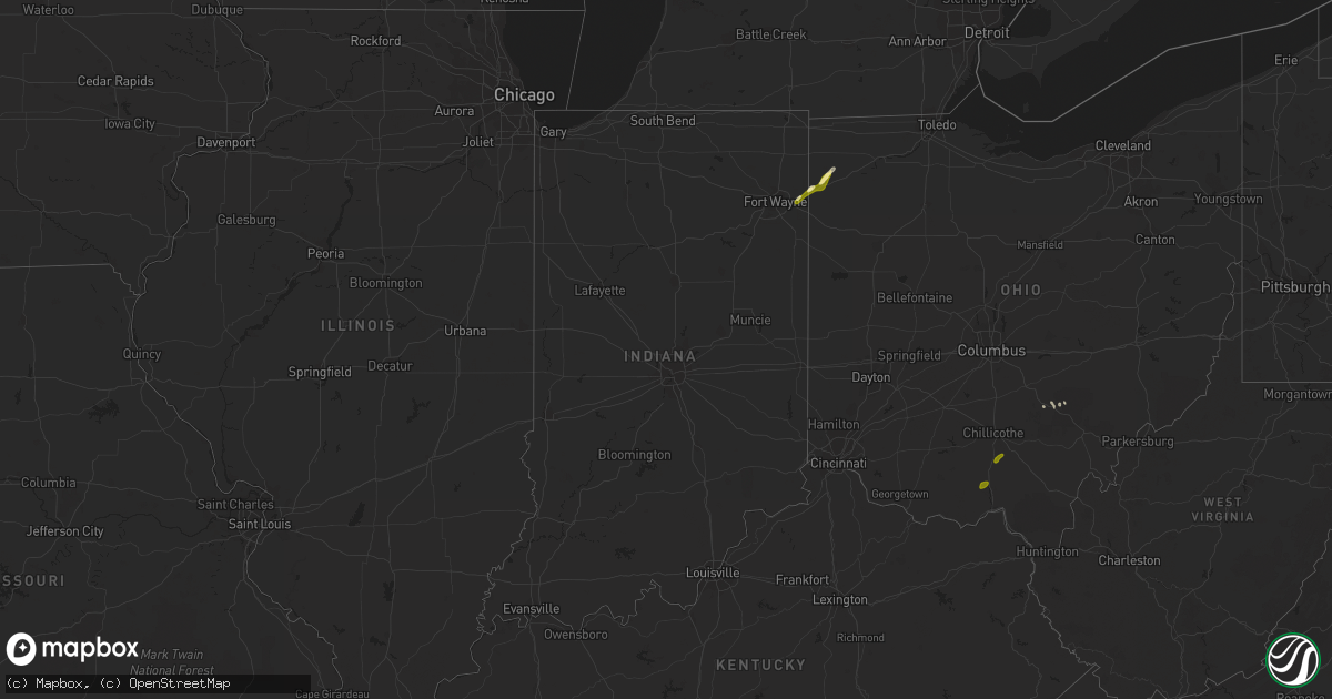 Hail map in Indiana on May 11, 2015