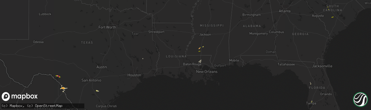 Hail map in Louisiana on May 11, 2015