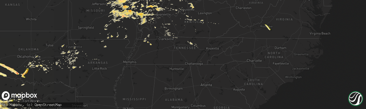 Hail map in Tennessee on May 11, 2016