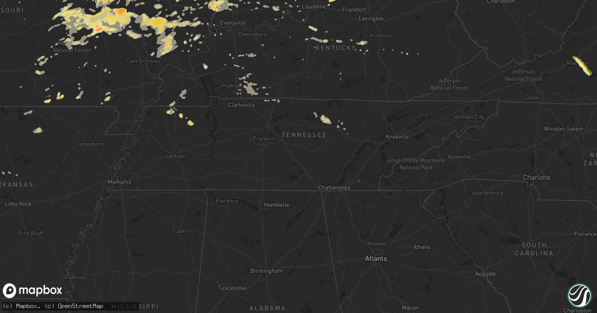 Hail map in Tennessee on May 11, 2016