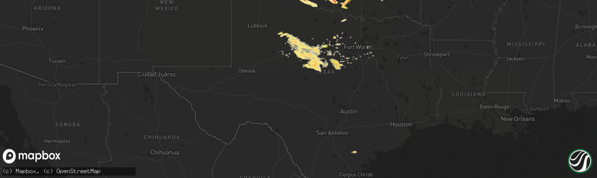 Hail map in Texas on May 11, 2016