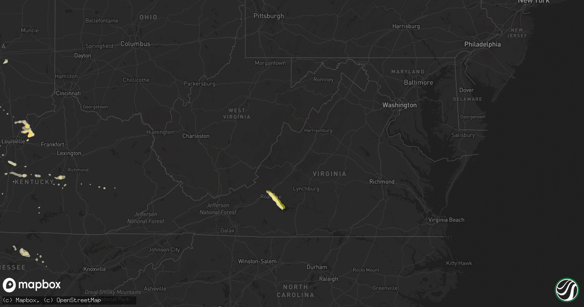Hail map in Virginia on May 11, 2016