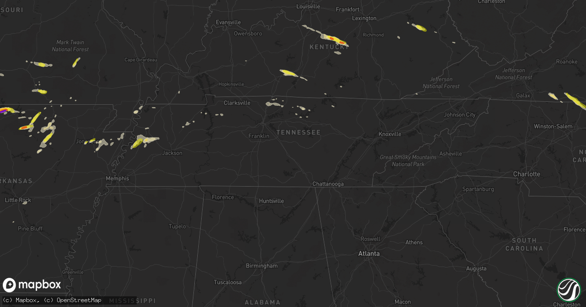 Hail map in Tennessee on May 11, 2017