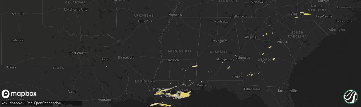 Hail map in Mississippi on May 11, 2019