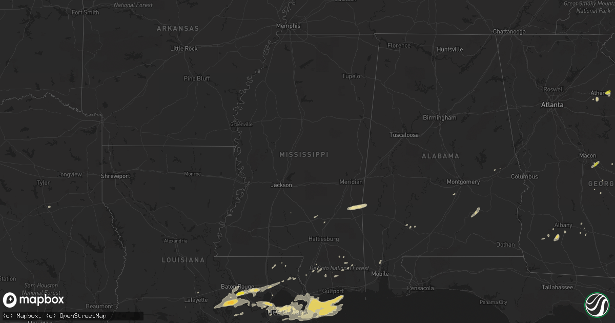 Hail map in Mississippi on May 11, 2019