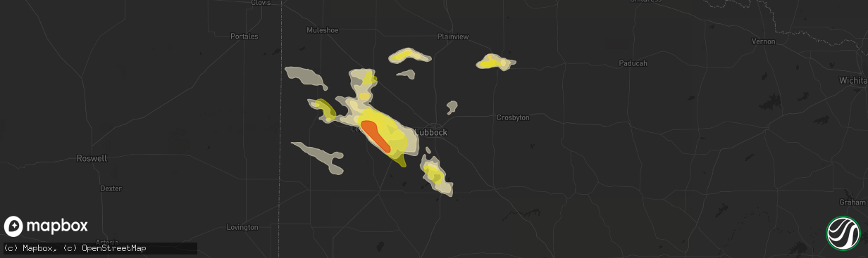 Hail map in Lubbock, TX on May 11, 2020