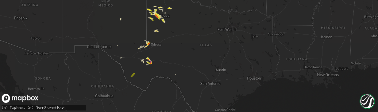 Hail map in Texas on May 11, 2020