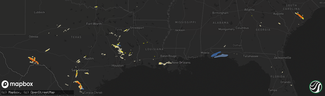 Hail map in Louisiana on May 11, 2021