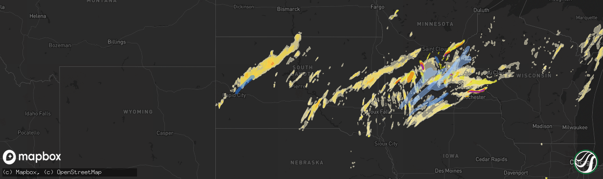 Hail map in South Dakota on May 11, 2022