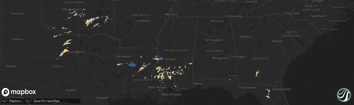 Hail map in Mississippi on May 11, 2023