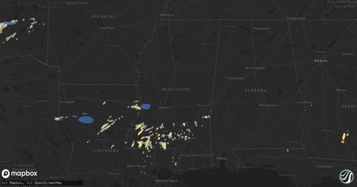 Hail map in Mississippi on May 11, 2023
