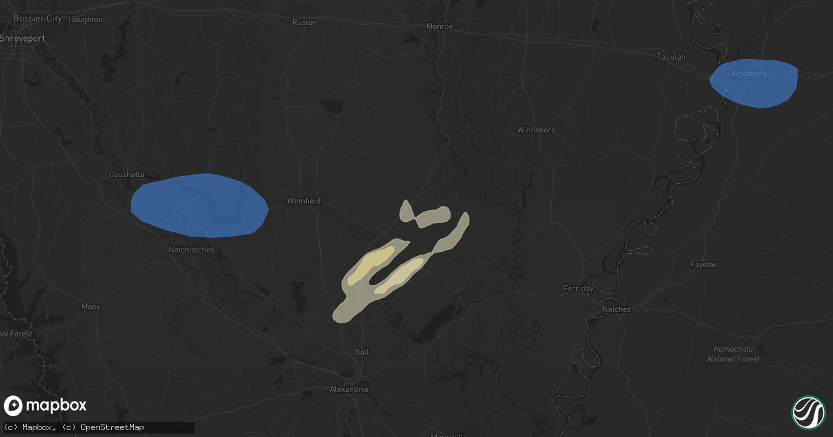 Hail map in Olla, LA on May 11, 2023