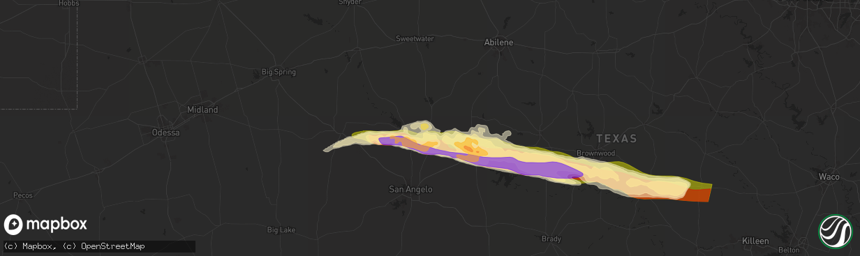 Hail map in Bronte, TX on May 11, 2024