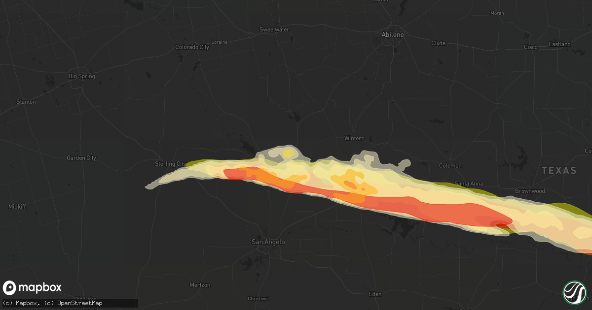 Hail map in Bronte, TX on May 11, 2024