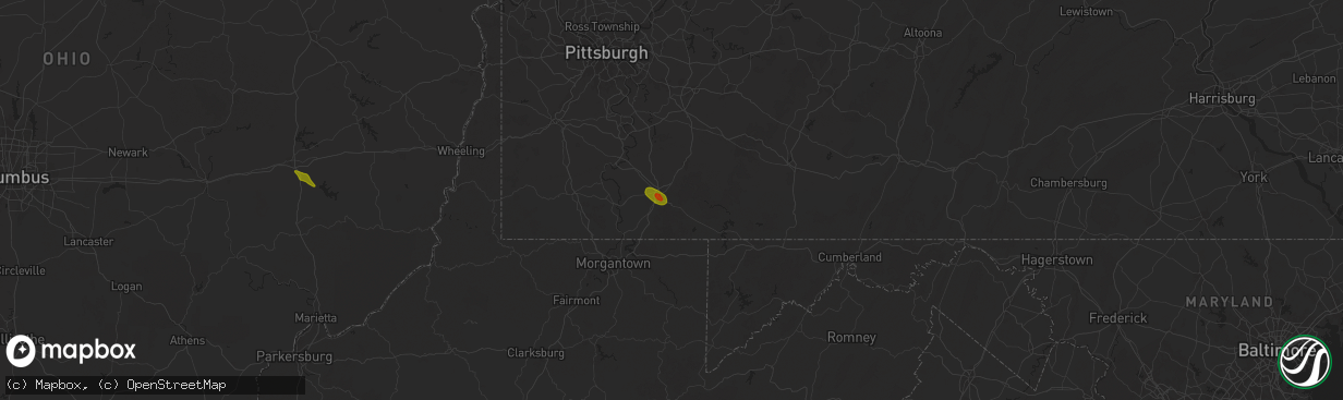 Hail map in Hopwood, PA on May 11, 2024