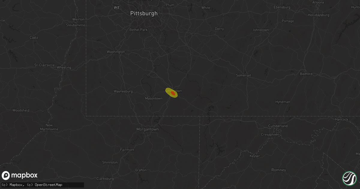 Hail map in Hopwood, PA on May 11, 2024