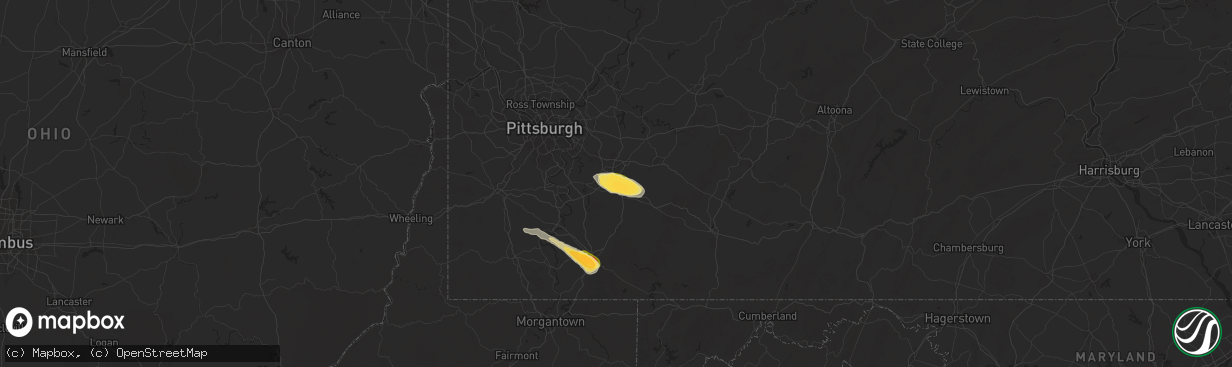 Hail map in Hunker, PA on May 11, 2024