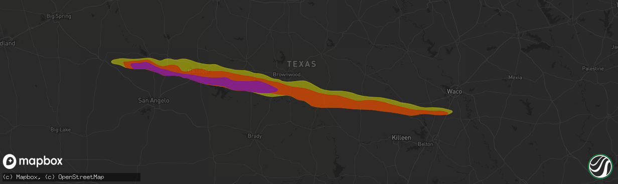 Hail map in Mullin, TX on May 11, 2024