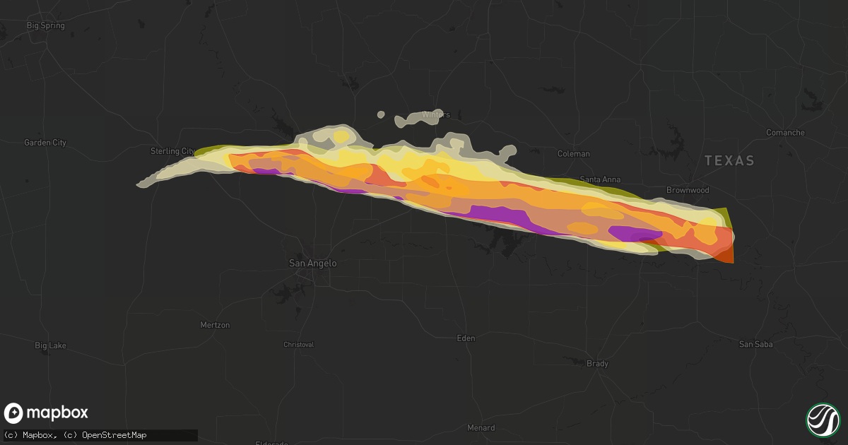 Hail map in Rowena, TX on May 11, 2024
