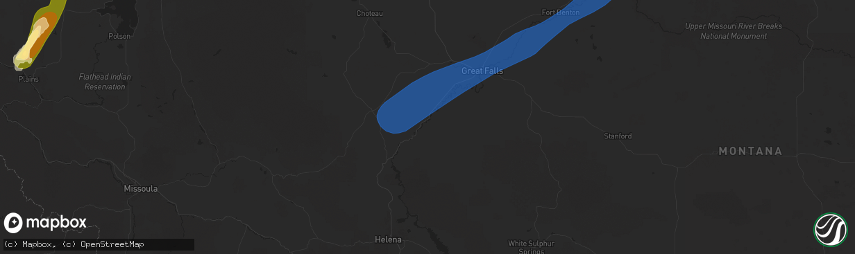 Hail map in Cascade, MT on May 11, 2025