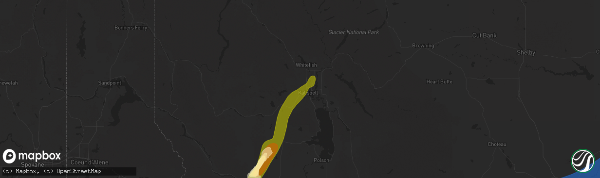 Hail map in Kalispell, MT on May 11, 2025