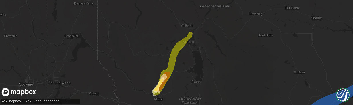 Hail map in Kila, MT on May 11, 2025