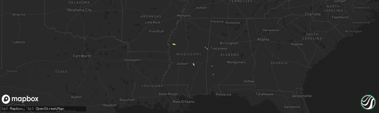 Hail map in Mississippi on May 11, 2025