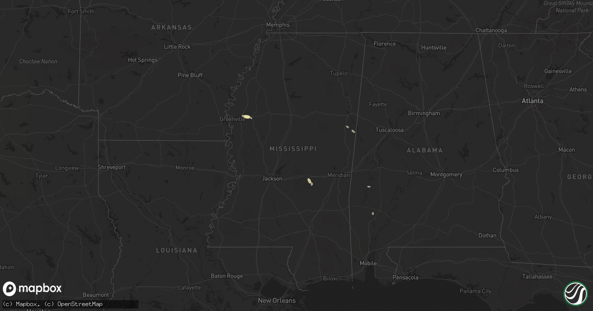 Hail map in Mississippi on May 11, 2025