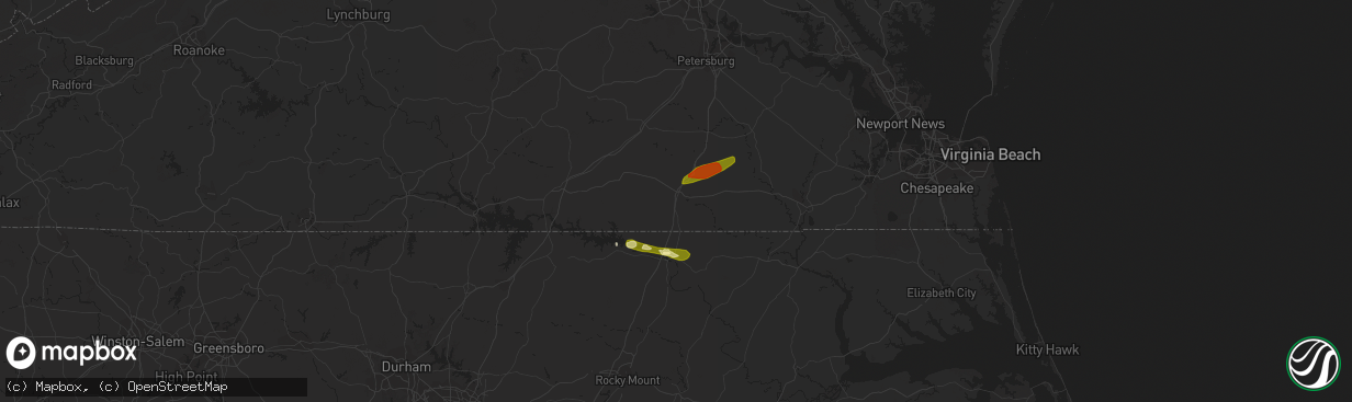 Hail map in Emporia, VA on May 12, 2015
