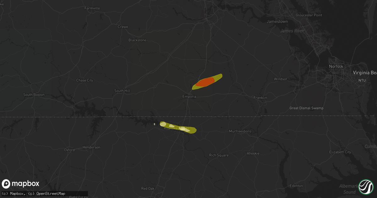 Hail map in Emporia, VA on May 12, 2015
