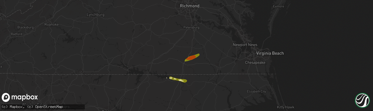 Hail map in Jarratt, VA on May 12, 2015