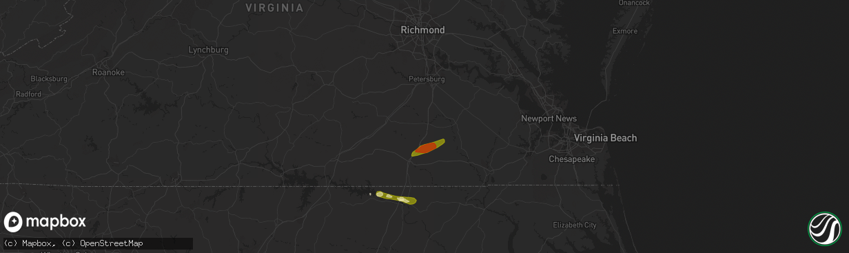 Hail map in Stony Creek, VA on May 12, 2015