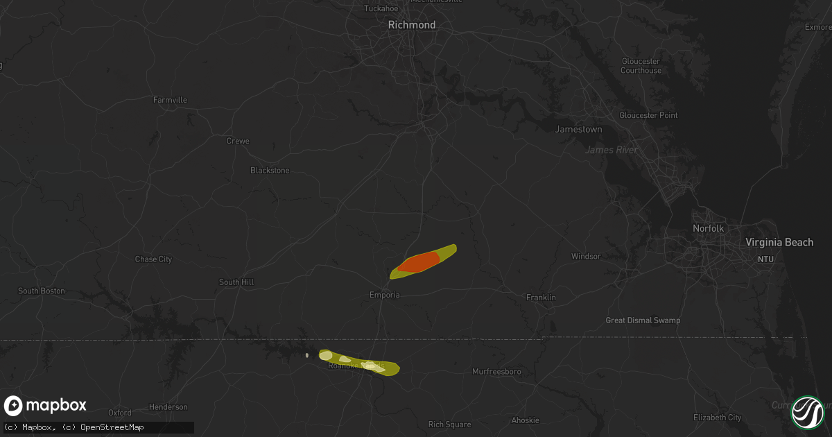 Hail map in Stony Creek, VA on May 12, 2015