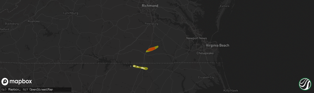 Hail map in Yale, VA on May 12, 2015