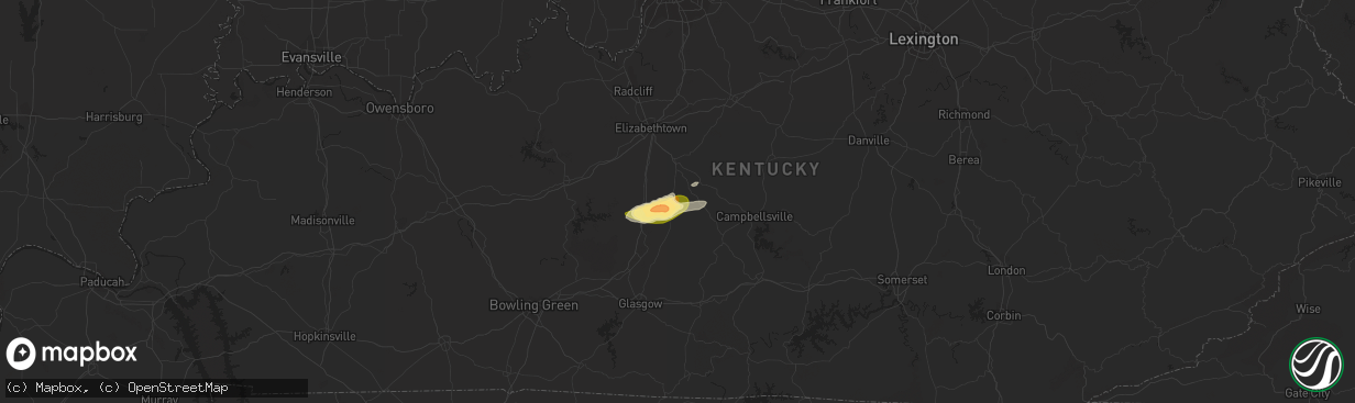 Hail map in Magnolia, KY on May 12, 2016