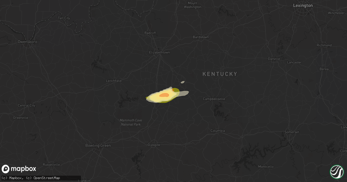 Hail map in Magnolia, KY on May 12, 2016