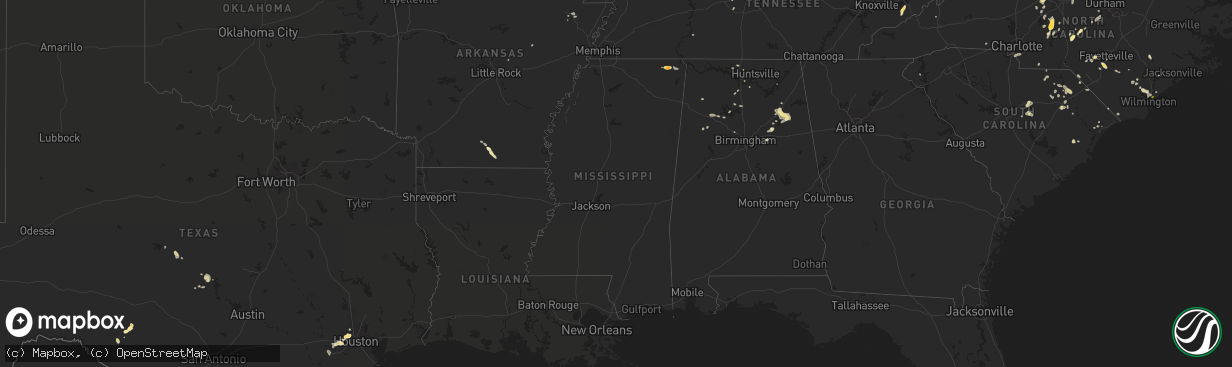 Hail map in Mississippi on May 12, 2016