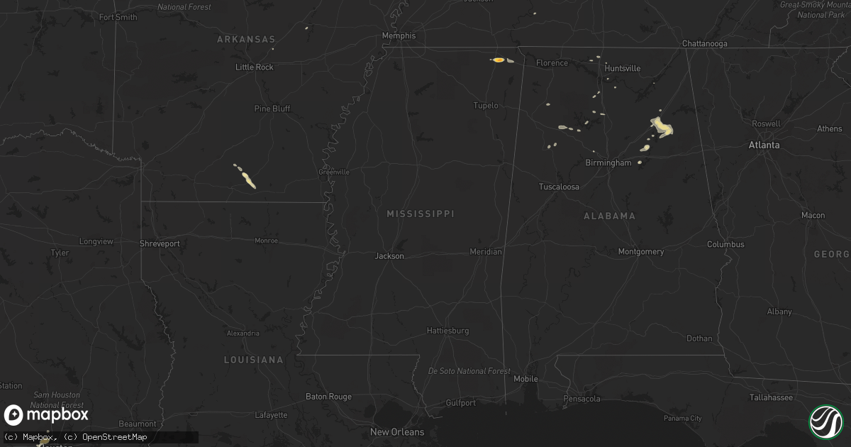 Hail map in Mississippi on May 12, 2016